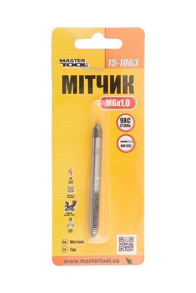 Мітчик для нарізання різьби MASTERTOOL M6&times;1,0 мм 9ХС DIN 352 15-1063 26882 фото