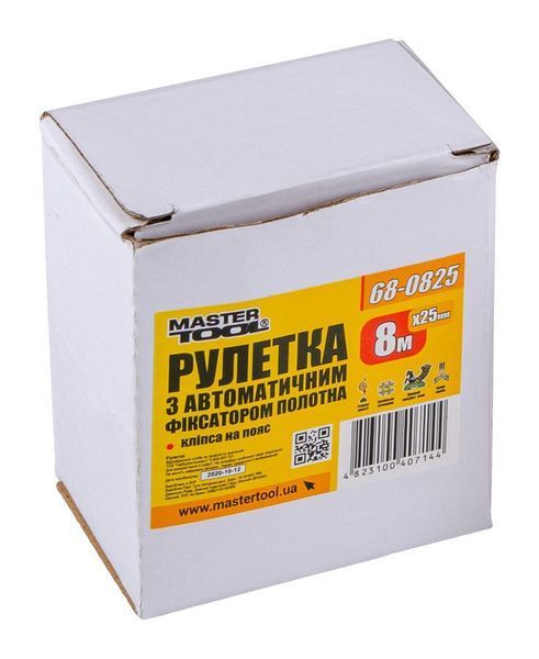 Рулетка MASTERTOOL 8 м&times;25 мм автоматичний фіксатор полотна 68-0825 29421 фото