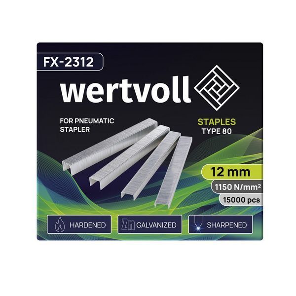 Скоби загартовані для пневмостеплера WERTVOLL тип 80 12 мм, 15000 шт FX-2312 31989 фото