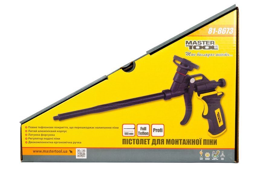 Пістолет для монтажної піни, 320 мм, суцільнометалевий, PTFE, Profi MASTERTOOL 81-8673 27062 фото