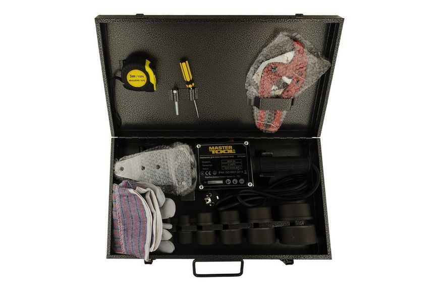 Паяльник для пластикових труб MASTERTOOL 20-63 мм 2 режими 1100-2200 Вт/220 V/50 Hz 0-300&deg;С IP44 LED металевий кейс/аксесуари ППТ2200 31029 фото