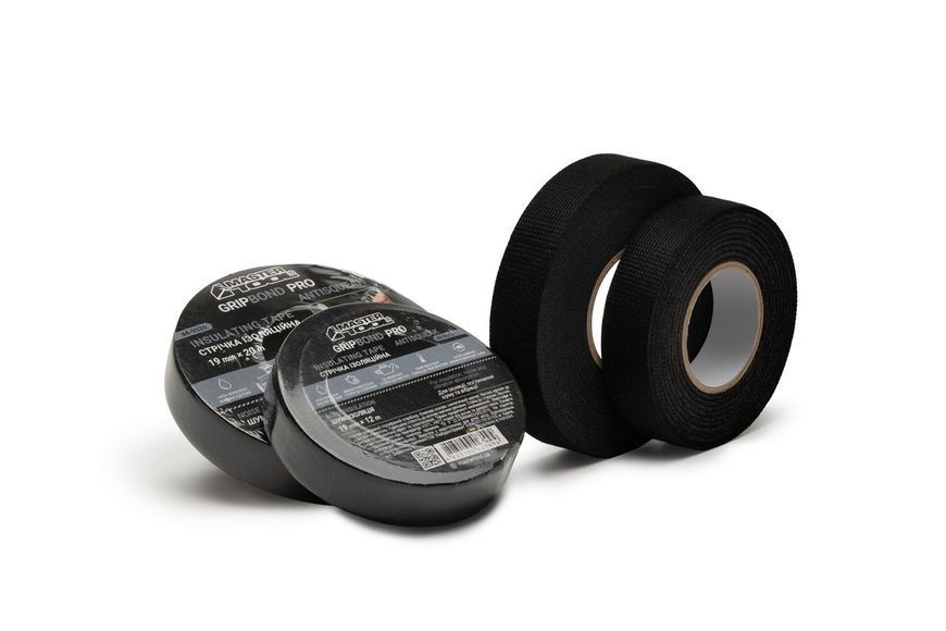 Стрічка ізоляційна MASTERTOOL GripBond Pro AntiSqueak текстильна 19 мм&times;12 м чорна 44-9512 34935 фото