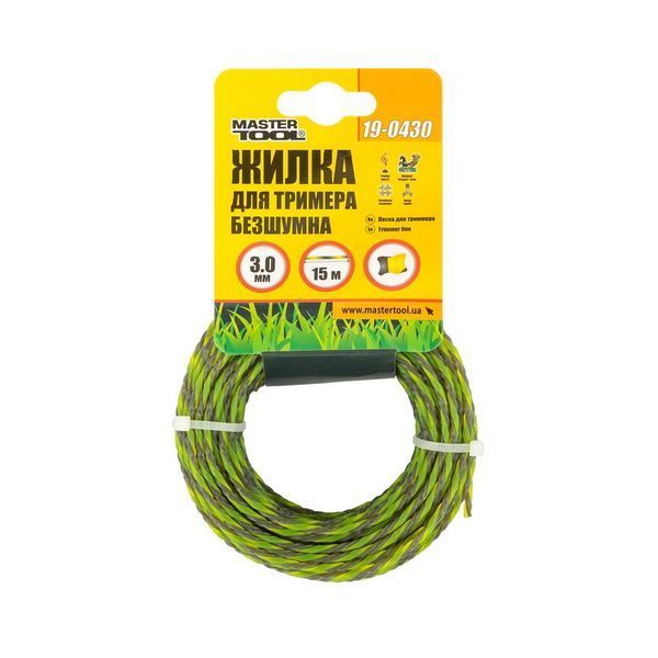 Жилка для тримера безшумна MASTERTOOL SPIRAL SQUARE 3.0 мм &times; 15 м двоколірна 19-0430 29937 фото