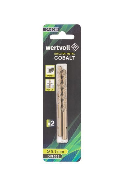 Свердло для металу WERTVOLL COBALT HSS 5.5х93 мм DIN 338 набір 2 шт DR-5055 31597 фото