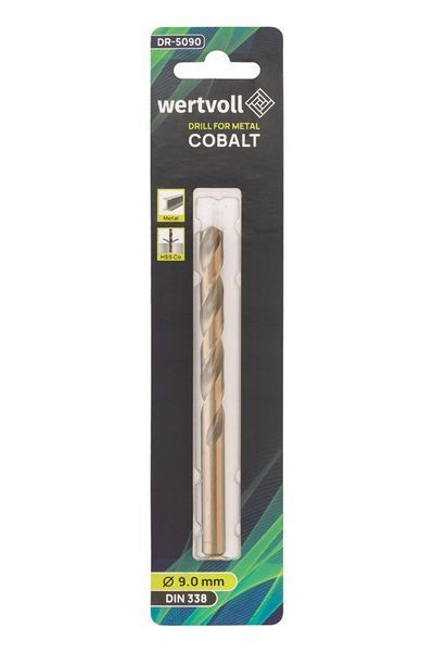 Свердло для металу WERTVOLL COBALT HSS 9.0х125 мм DIN 338 DR-5090 31598 фото