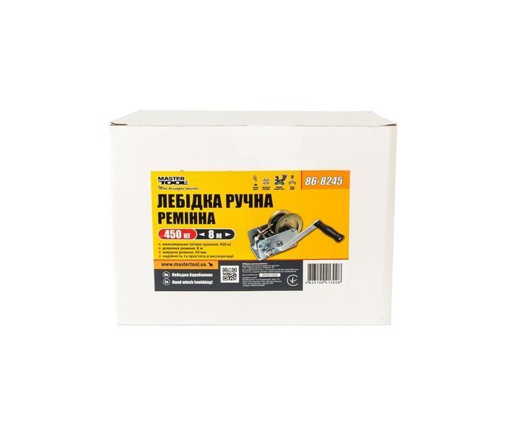 Лебідка барабанна MASTERTOOL 454 кг ремінь 8 м 86-8245 29787 фото