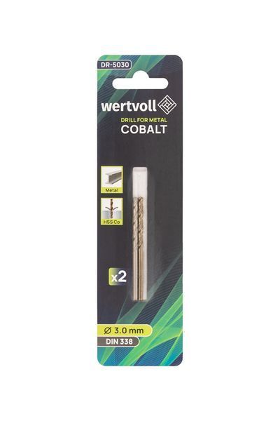 Свердло для металу WERTVOLL COBALT HSS 3.0х61 мм DIN 338 набір 2 шт DR-5030 31601 фото