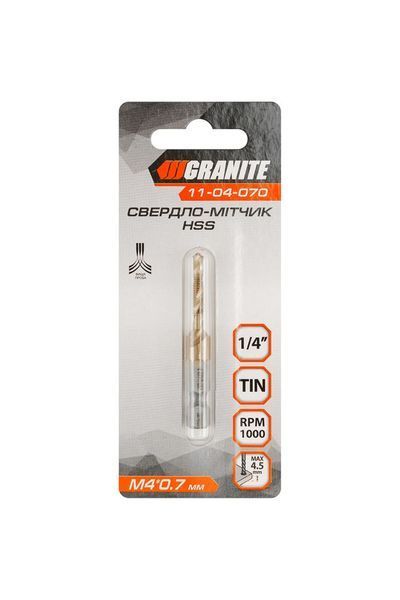 Свердло-мітчик GRANITE HSS M4х0.7 мм DIN338 11-04-070 32309 фото