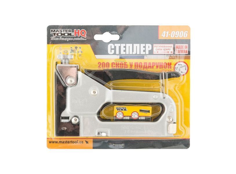 Степлер пружинний MASTERTOOL скоба R53 4&ndash;14 мм, плавне регулювання сили удару, металевий хромований корпус 41-0906 29864 фото