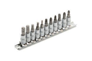 Набір головок торцевих MASTERTOOL &frac14;" з викрутковими насадками PH1-2-3/ PZ1-2-3/ HEX3-4-5-6-7 CrV 11 шт 78-1401 29267 фото