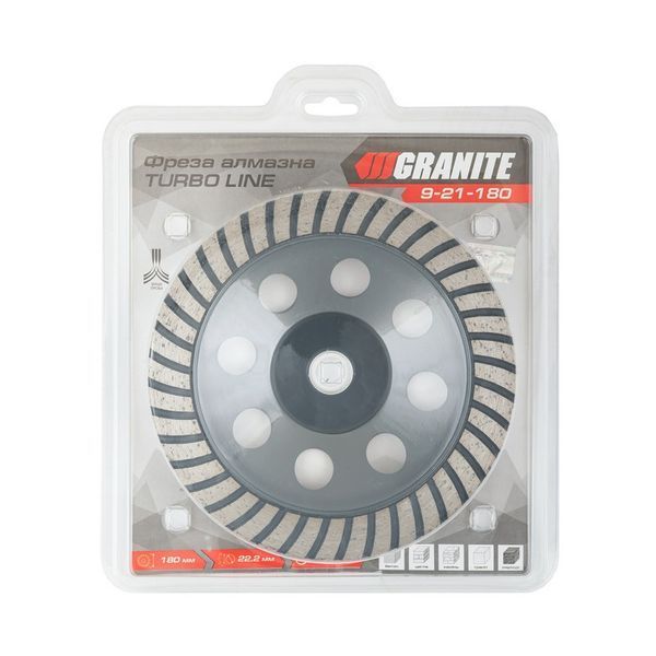 Фреза для каменю GRANITE TURBO LINE алмазна торцева 180х22.2 мм 8300 об/хв 9-21-180 31255 фото