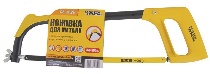 Ножівка по металу MASTERTOOL 250-300 мм із металевою ручкою ергономічна накладка flex полотно 12.5 мм 24TPI 14-2226 26769 фото