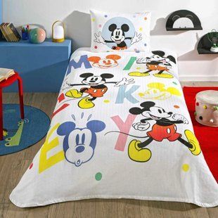 Літній односпальний комплект з покривалом-піке TAC Mickey Mouse Happy / простирадло на резинці 45990 фото