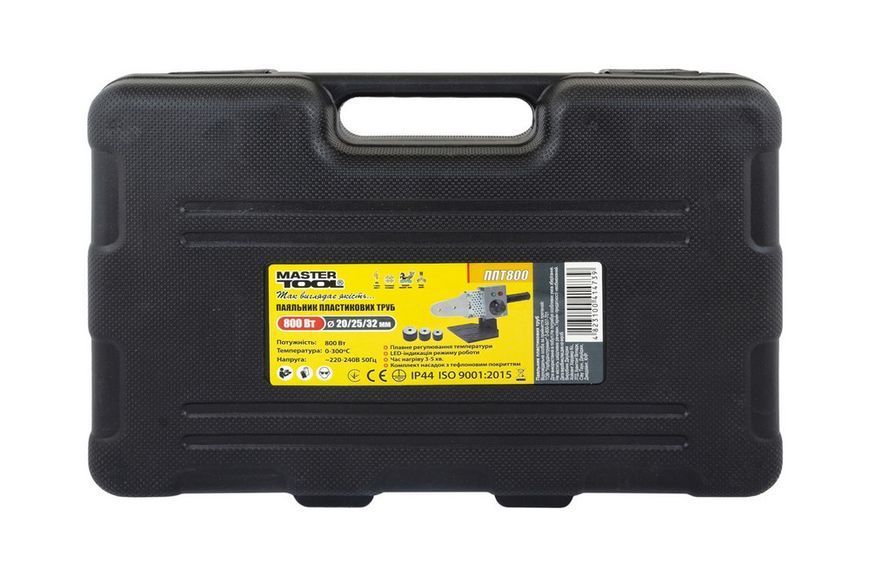 Паяльник для пластикових труб MASTERTOOL 20-32 мм 800 Вт/220 V/50 Hz 0-300&deg;С IP44 LED-індикація пластиковий кейс ППТ800 31034 фото