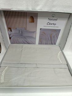 Двоспальний Євро комплект Naturel Ceres Grey Сатин з вишивкою 70025 фото