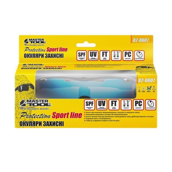 Окуляри відкриті MASTERTOOL SPORTLINE BLUE MIRROR панорамна лінза захист від подряпин ANTI-SCRATCH 82-0007 31727 фото