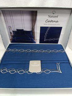 Двоспальний Євро комплект Naturel Catena Blue Сатин з вишивкою 70020 фото
