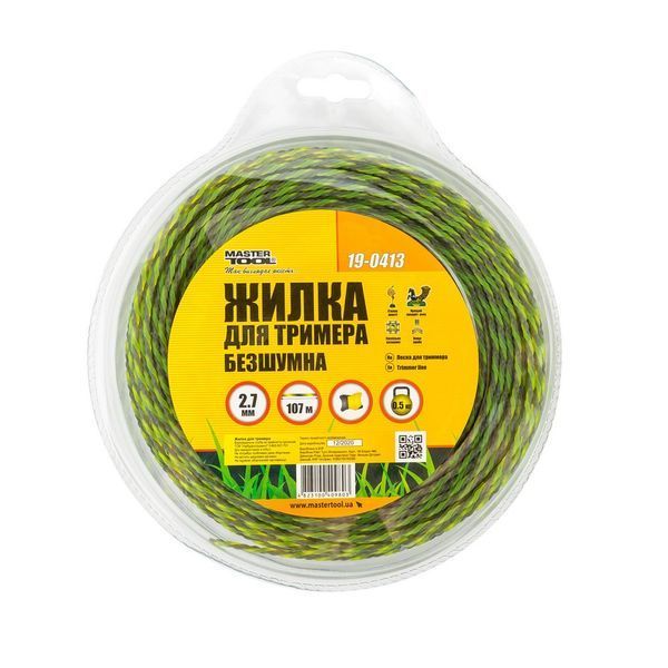 Жилка для тримера безшумна MASTERTOOL SPIRAL SQUARE 2.7 мм &times; 107 м двоколірна 19-0413 29965 фото