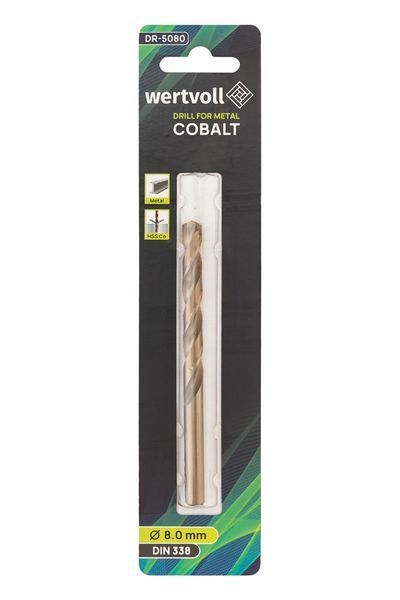 Свердло для металу WERTVOLL COBALT HSS 8.0х117 мм DIN 338 DR-5080 31608 фото