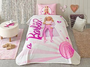 Літній односпальний комплект з покривалом-піке TAC Barbie Light / простирадло на резинці 60030 фото