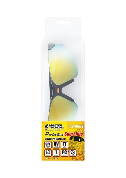 Окуляри відкриті MASTERTOOL SPORTLINE GOLD MIRROR захист від подряпин ANTI-SCRATCH м'який носоупор протиковзкі дужки 82-0005 31738 фото