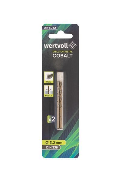 Свердло для металу WERTVOLL COBALT HSS 3.2х65 мм DIN 338 набір 2 шт DR-5032 31588 фото