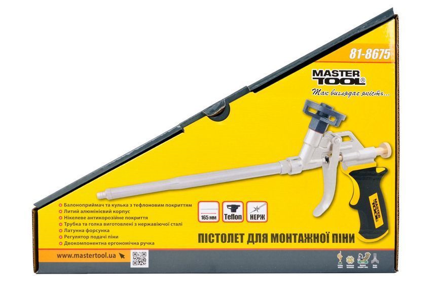 Пістолет для монтажної піни, 300 мм, суцільнометалевий, PTFE, Profi MASTERTOOL 81-8675 27666 фото