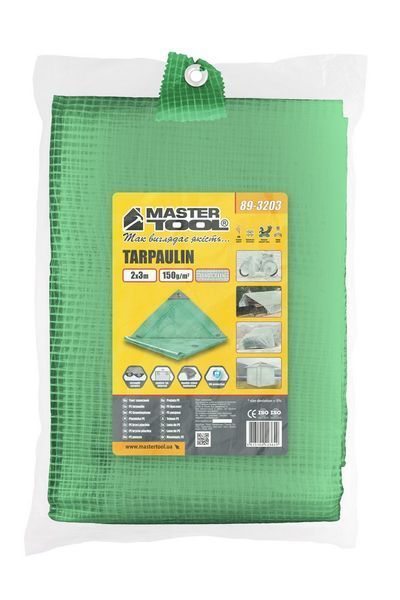 Тент універсальний армований MASTERTOOL TARPAULIN 2 &times; 3 м 150 г/м&sup2; Leno Green 89-3203 33018 фото