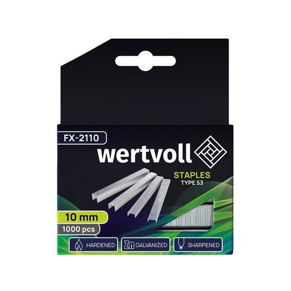 Скоби загартовані WERTVOLL R53 10 мм, 1000 шт FX-2110 31489 фото