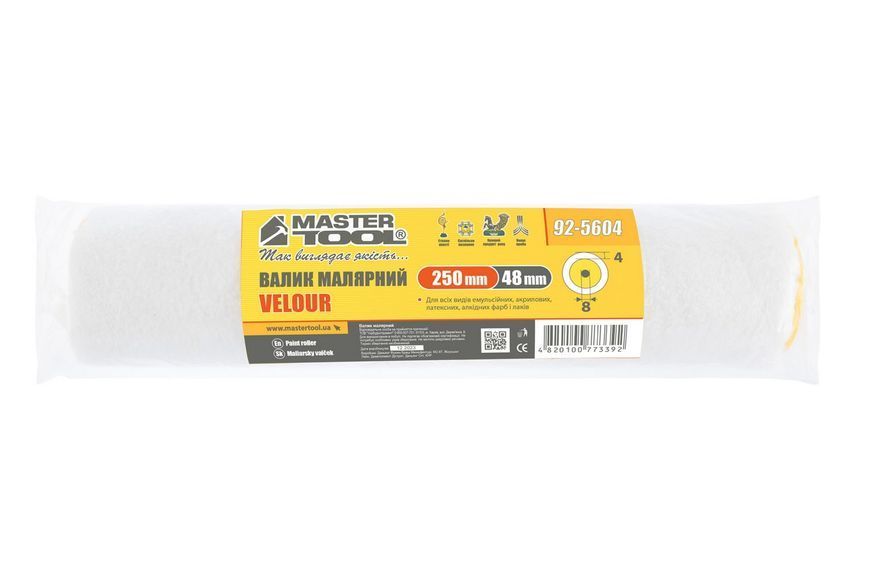 Валик малярський MASTERTOOL Velour 250 x 48 x 4 мм, &Oslash; 8 мм 92-5604_Р 32861 фото