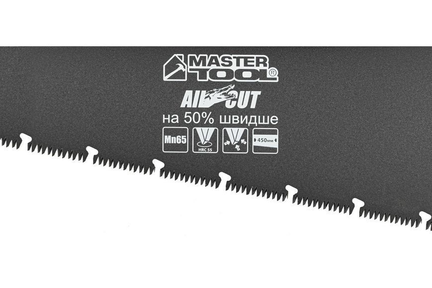 Ножівка столярна MASTERTOOL BLACK ALLIGATOR 450 мм 9TPI MAX CUT загартований зуб 3-D заточування тефлонове покриття 14-2445 26349 фото