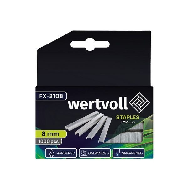 Скоби загартовані WERTVOLL R53 8 мм, 1000 шт FX-2108 31490 фото
