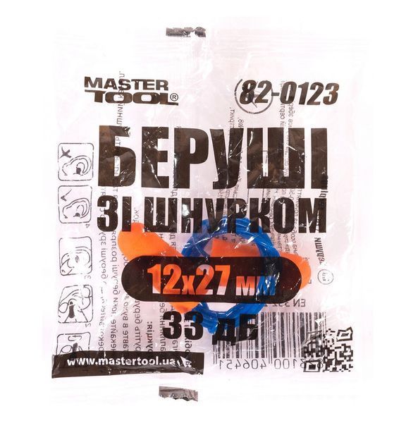 Беруші зі шнурком MASTERTOOL 12х27 мм III-EN 352-1 33 dB 82-0123 29162 фото