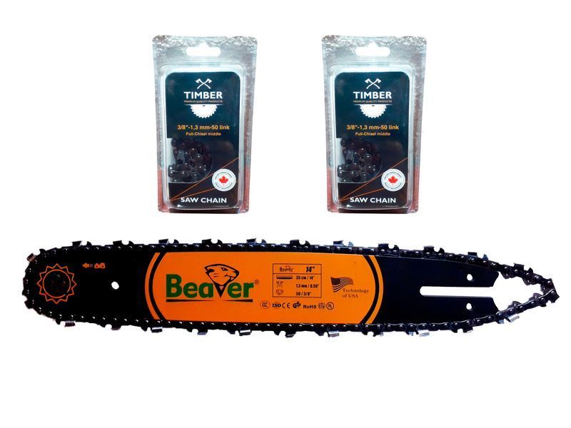 Шина BEAVER та 2 ланцюга Timber. На 35 шину, 25 ріжучих зуба, 50 ланок. Для бензопили ST 180 1813 фото