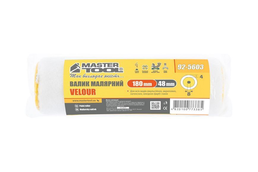 Валик малярський MASTERTOOL Velour 180 x 48 x 4 мм, &Oslash; 8 мм 92-5603 26049 фото