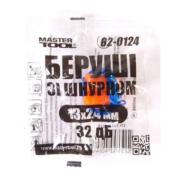 Беруші зі шнурком MASTERTOOL 13х24 мм III-EN 352-1 32 dB 82-0124 29163 фото