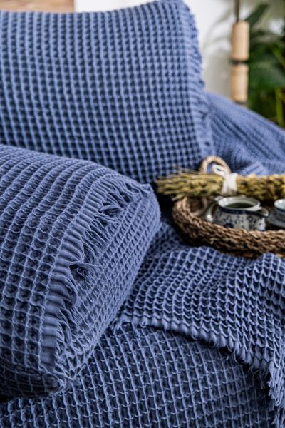 Вафельне покривало Saheser Norah Indigo 240x260см +2 наволочки 50x70см 70406 фото