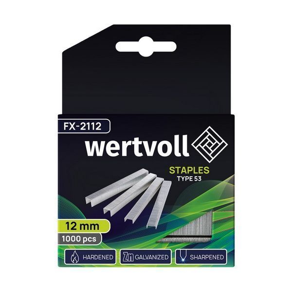 Скоби загартовані WERTVOLL R53 12 мм, 1000 шт FX-2112 31494 фото