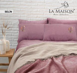 Літня постільна білизна з мусліновим покривалом-піке La Maison Selin Gul Bej 56330 фото
