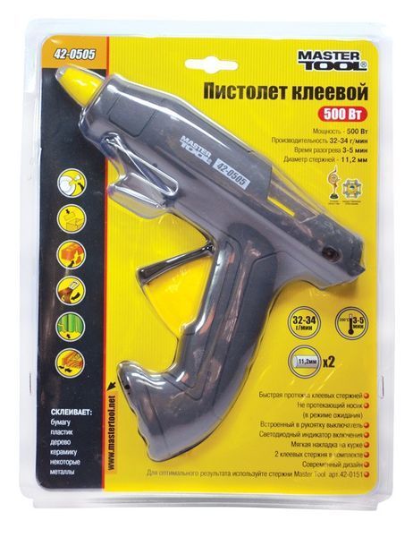 Пистолет клеевой MASTERTOOL &Oslash; 11,2 мм 500Вт/220В/50Гц 32-34 г/мин "Капля-Стоп" 42-0505 25959 фото