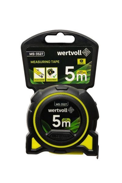 Рулетка WERTVOLL 5 м&times;27 мм фіксатор полотна кнопка STOP покриття TPR нейлонове покриття протиковзний гачок MS-3527 33954 фото
