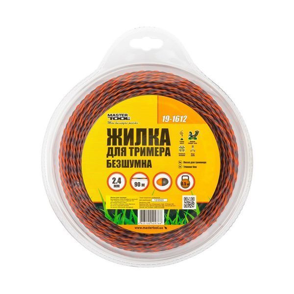 Жилка для тримера безшумна MASTERTOOL SPIRAL 2.4 мм &times; 90 м двоколірна 19-1612 29926 фото