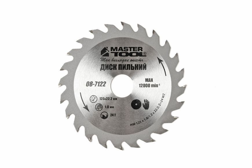 Диск пильний для дерева MASTERTOOL з твердосплавними напайками 125&times;22.2&times;24T 08-7122 25027 фото