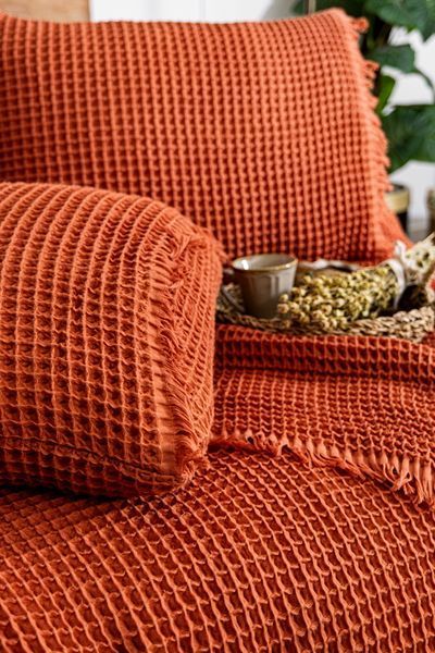 Вафельне покривало Saheser Norah Copper 240x260см +2 наволочки 50x70см 70394 фото