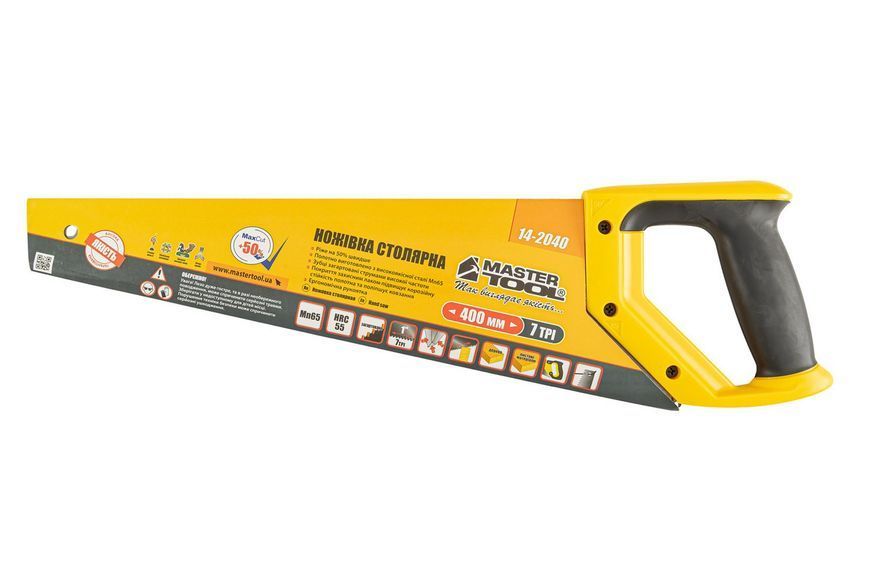 Ножівка столярна MASTERTOOL 7TPI MAX CUT 400 мм загартований зуб 3-D заточування поліроване 14-2040 26225 фото