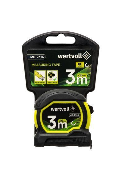 Рулетка WERTVOLL 3 м&times;16 мм з магнітами фіксатор полотна покриття TPR нейлонове покриття MS-2316 33961 фото