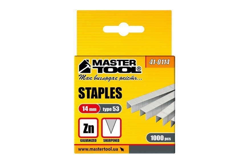 Скоби MASTERTOOL R53 14 мм 1000 шт 41-0114 25682 фото
