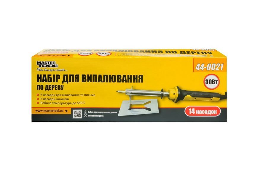 Набір для випалювання по дереву MASTERTOOL 30 Вт 220 V/50 Hz 14 насадок 44-0021 29792 фото
