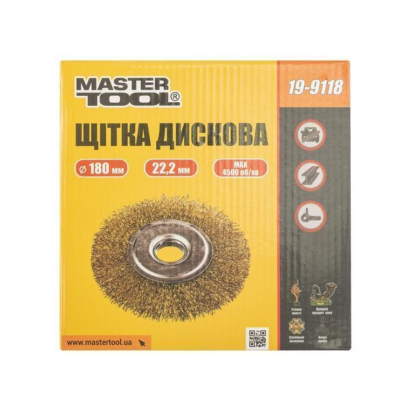 Щітка дискова MASTERTOOL з латунованого рифленого дроту &Oslash; 180х22.2 мм 19-9118 25357 фото