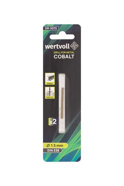 Свердло для металу WERTVOLL COBALT HSS 1.5х40 мм DIN 338 набір 2 шт DR-5015 31593 фото